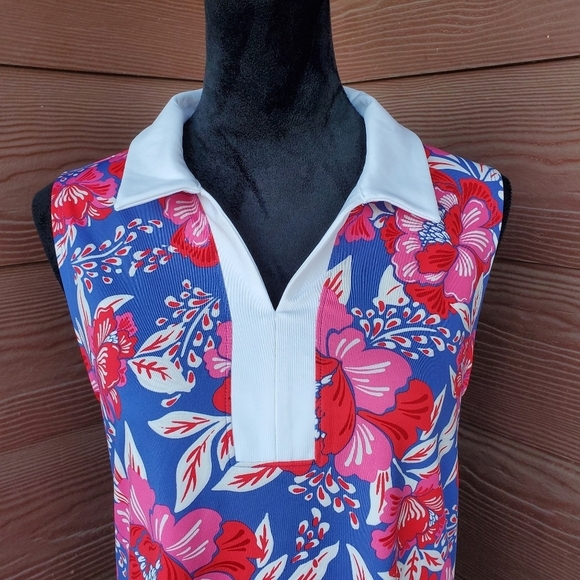 Sigrid Olsen Golf & Tennis Blue Pink White Floral Dress Women's Size Large NWOT - Picture 5 of 13